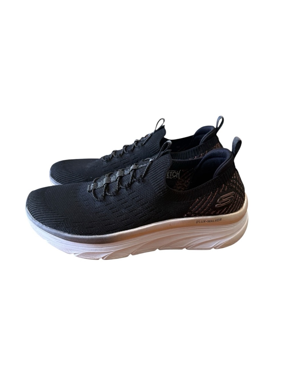 Skechers Women's D'lux Walker Let It Glow Sneaker - 149366 - Black & Rose Gold